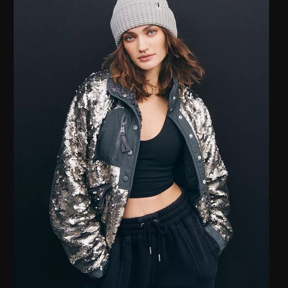 New! Free People Hit The Slopes Sequin Jacket, size S - Picture 1 of 16
